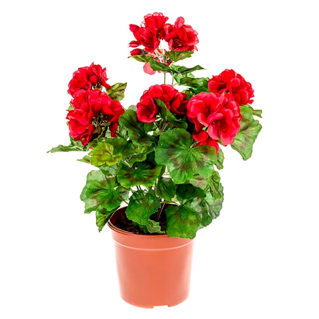 Artificial Geranium Plant 39cm - Pink Red Flowers - Decorative Potted ...