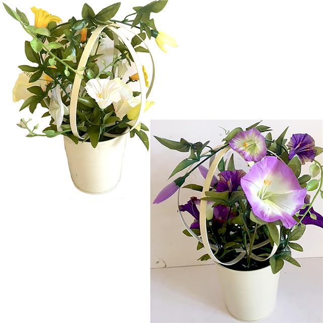 Artificial Morning Glory Flowers In Cream Pot Yellow Purple Choose Colour Ebay