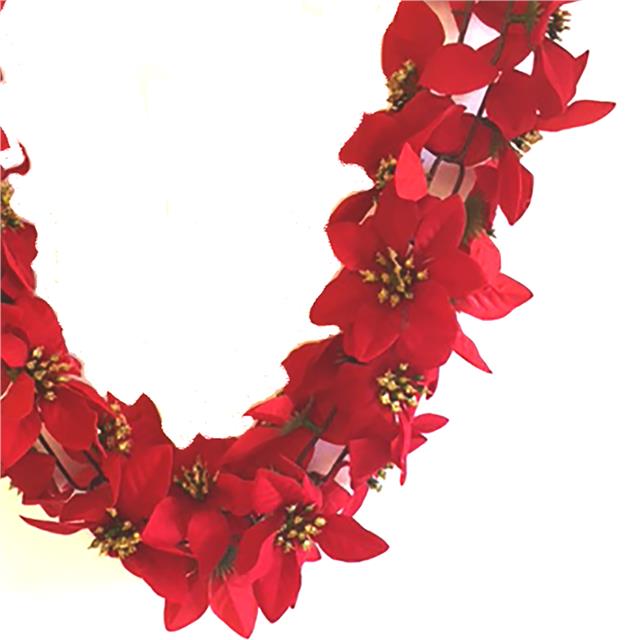 Artificial Red Poinsettia Garland 180cm - Christmas Fireplace