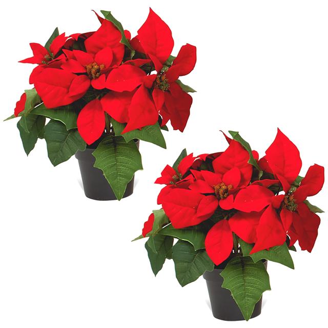 Artificial Potted Poinsettia Plant With Red Flowers Christmas Table   Artificial Potted Poinsettia Plant Red Flowers 