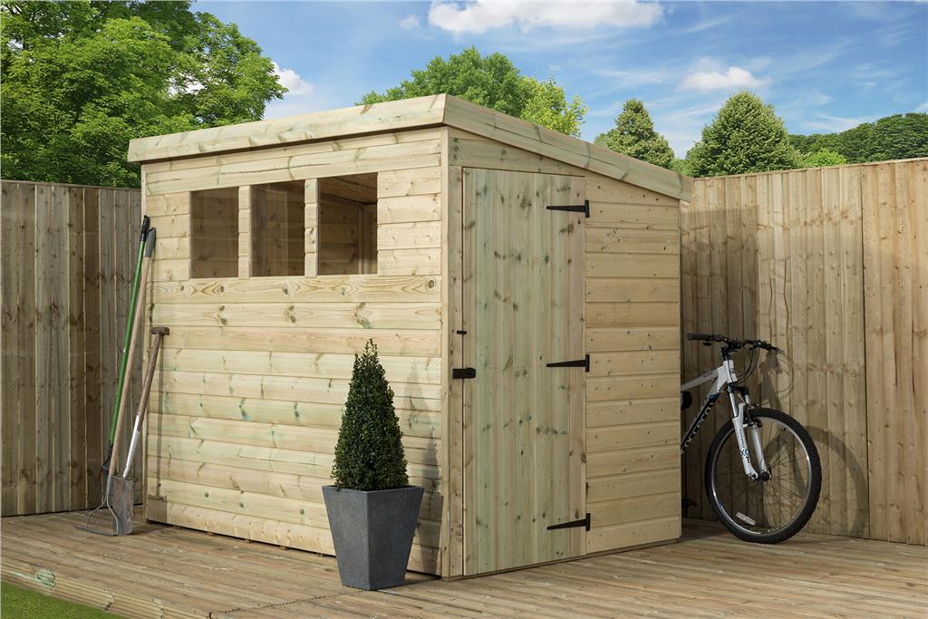 EMS Retail 7X5 GARDEN SHED SHIPLAP PENT TANALISED PRESSURE TREATED 3 WINDOWS DOOR LEFT