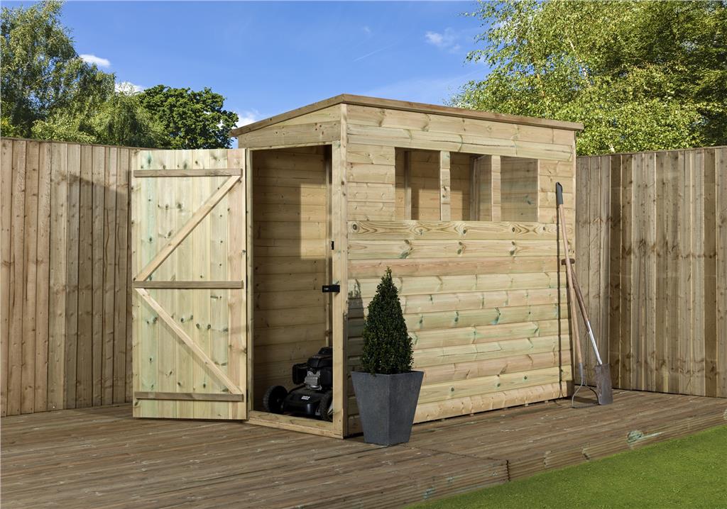 7X3 GARDEN SHED SHIPLAP PENT ROOF TANALISED 3 WINDOWS 