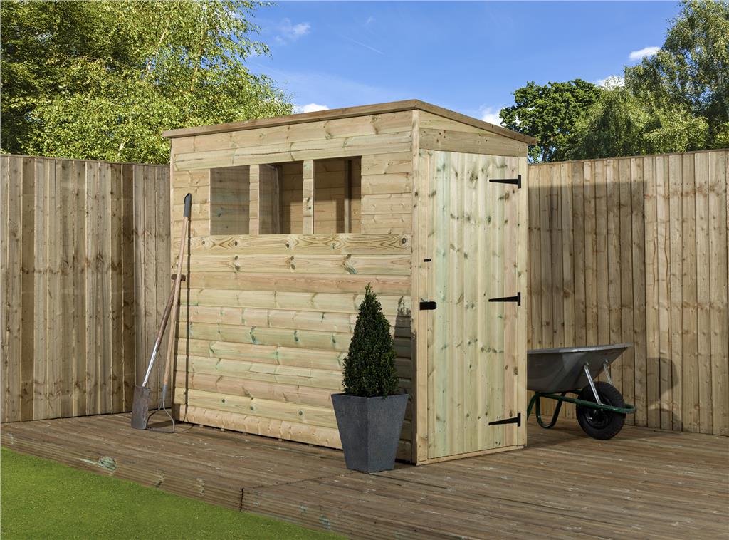 7X3 GARDEN SHED SHIPLAP PENT TANALISED 3 WINDOWS PRESSURE ...