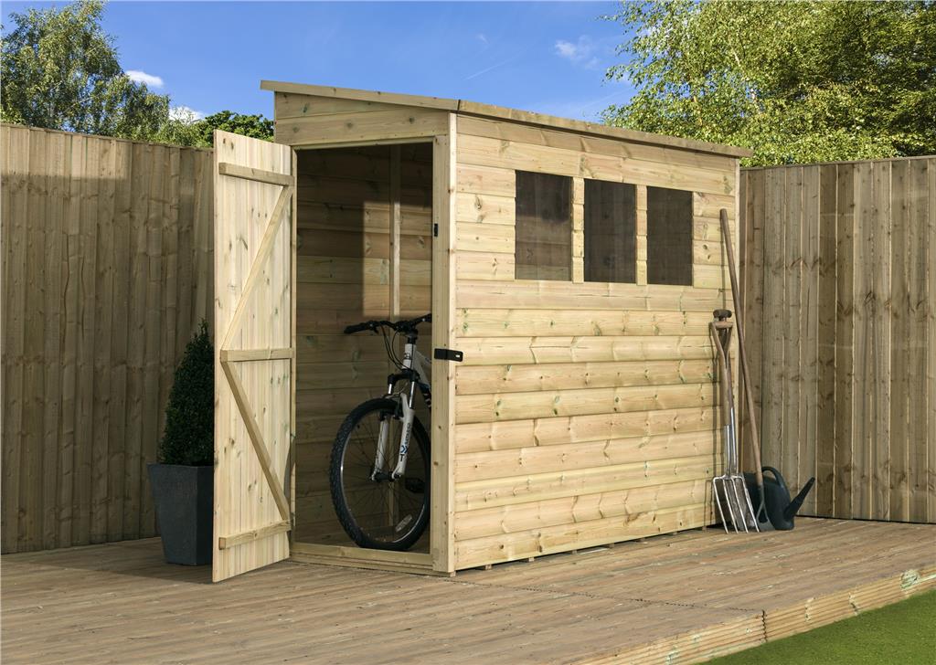6x3 7x3 8x3 garden shed pent tanalised 3 windows low side