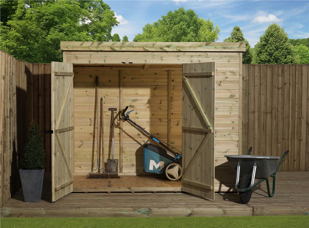 WOODEN GARDEN SHED 8X5 SHIPLAP PENT SHED TANALISED DOUBLE 