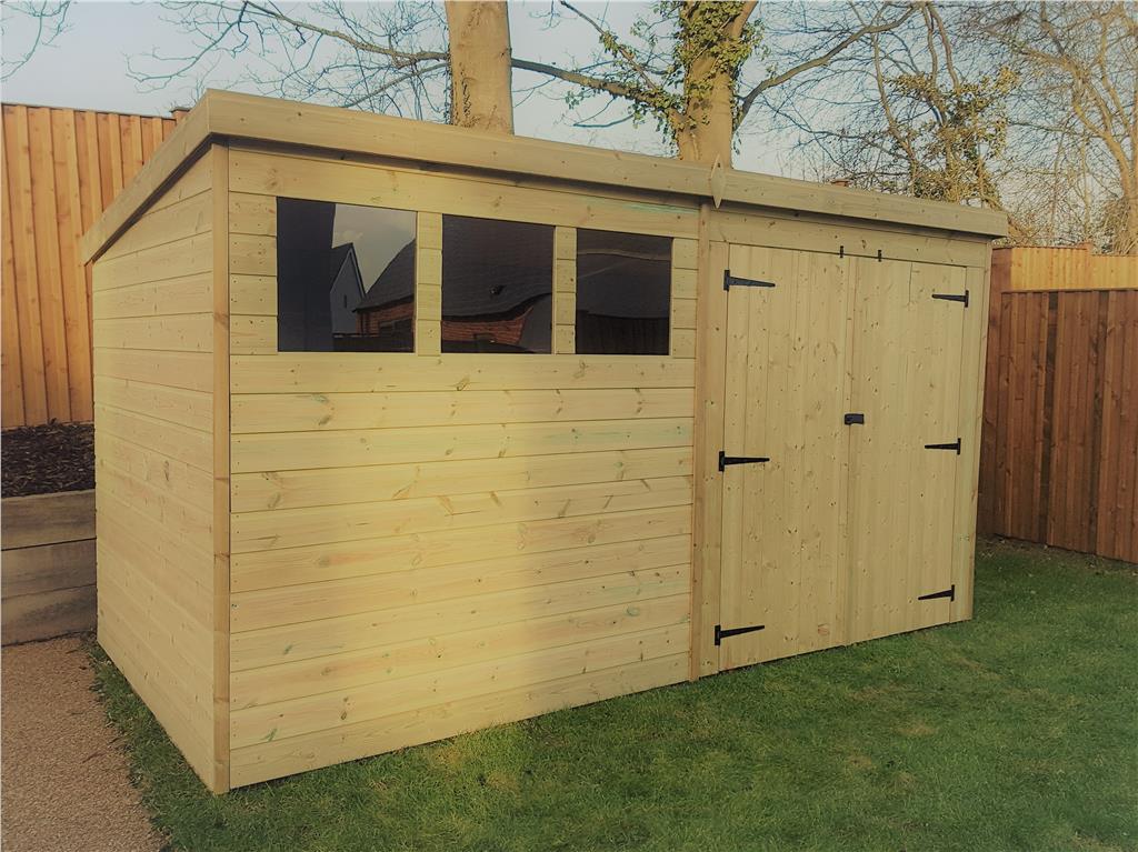 WOODEN GARDEN SHED 10X4 12X4 14X4 PRESSURE TREATED TONGUE ...