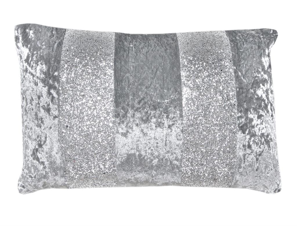 Luxury Silver & Grey Crushed Velvet Glitter Stripes Sparkle Cushion
