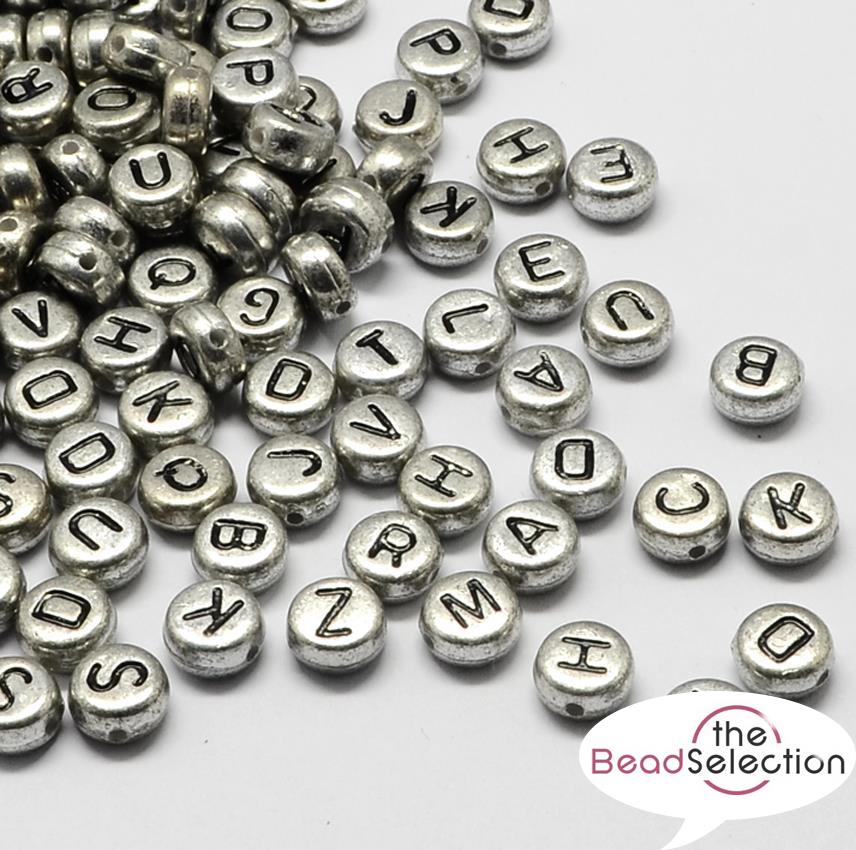 100 SILVER MIXED ALPHABET BEADS 7mm ROUND ACR167 eBay