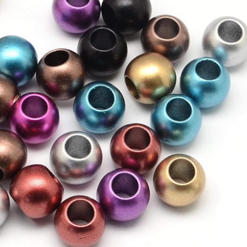 20 Acrylic Round Beads Metallic Sheen 14mm Large Hole 6mm Top Quality