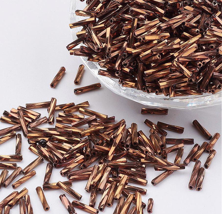 50g BUGLE BEADS TWISTED METALLIC BRONZE GLASS 9mm | eBay
