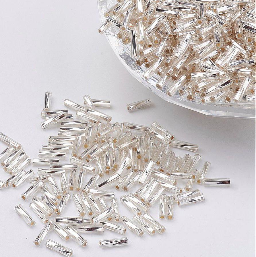 50g BUGLE BEADS TWISTED METALLIC SILVER GLASS 9mm eBay