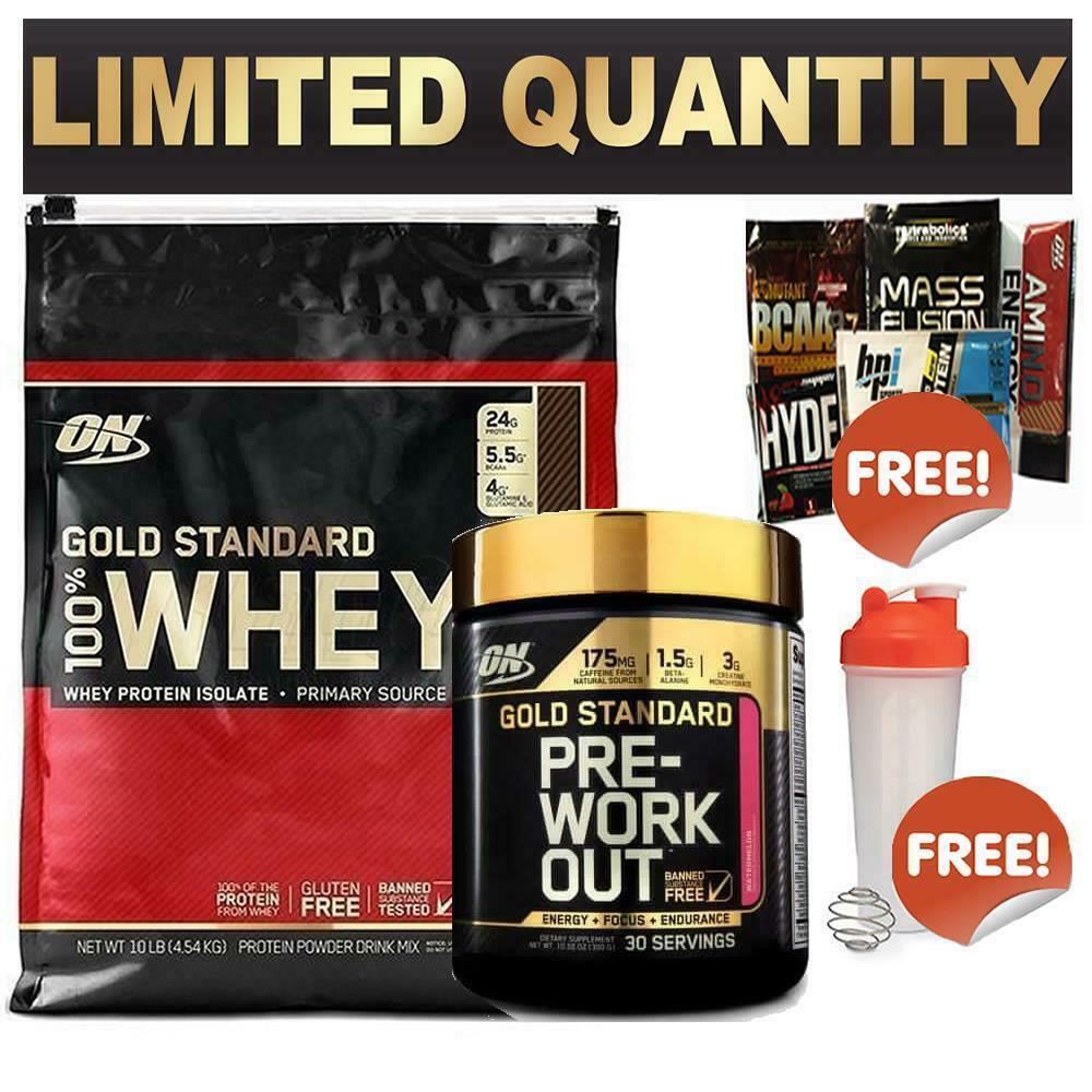 ON GOLD STANDARD 100 WHEY 10LB + GOLD STANDARD PRE WORKOUT 30 SRV FREE