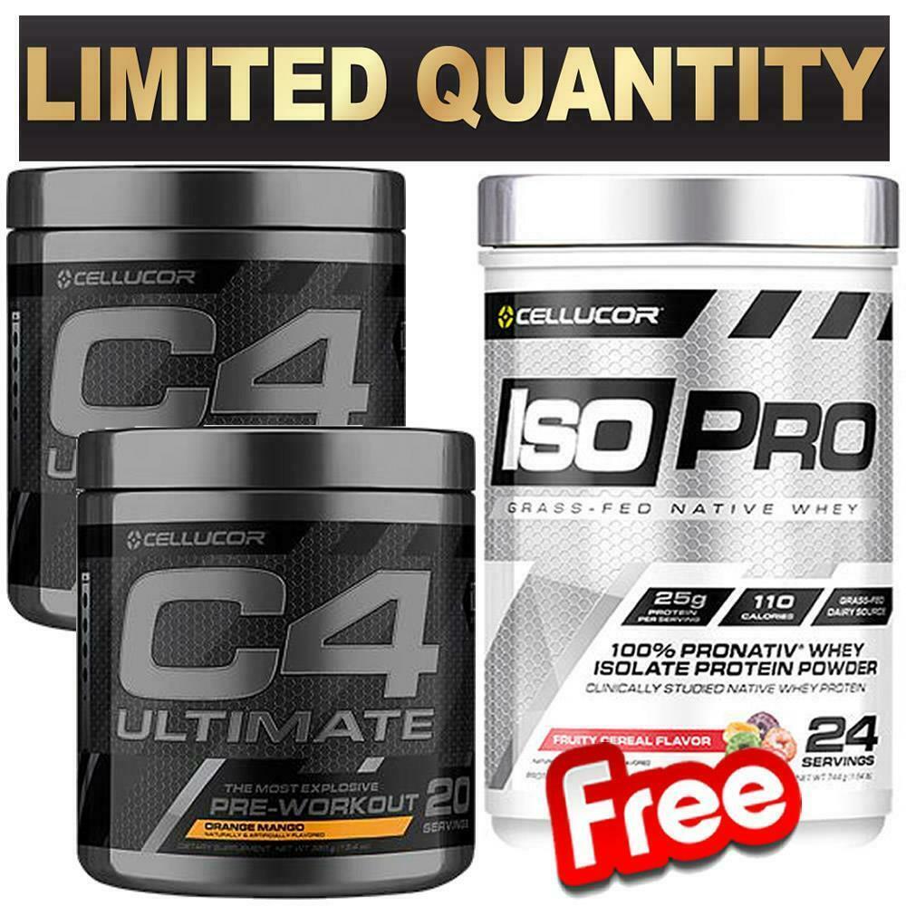 2 X C4 ULTIMATE PRE WORKOUT 20 SERVE FREE CELLUCOR ISOPRO