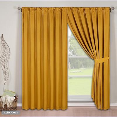 Pair Fully Lined Faux Silk Plain Curtains in Eyelet or Tape Top 