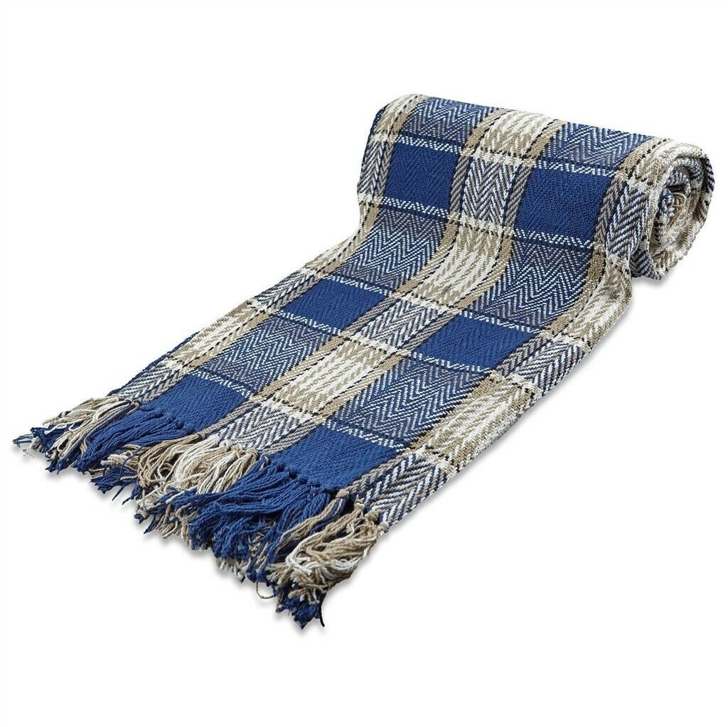 Large 100 Cotton Highland Tartan Check Sofa / Bed Throw 4 Colours & 5
