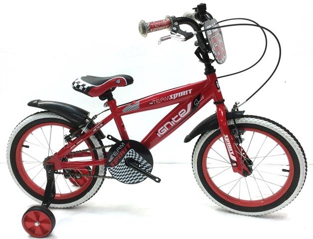 red bike with stabilisers