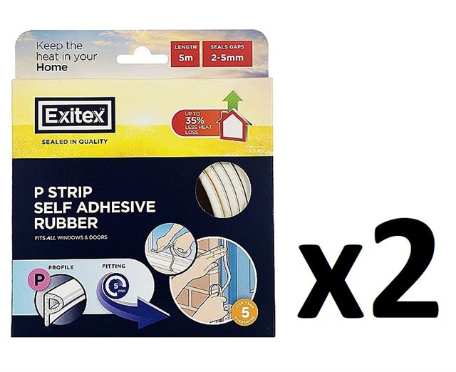 Exitex P Profile Draught Excluder Self Adhesive Rubber Door Window Seal Roll 5m
