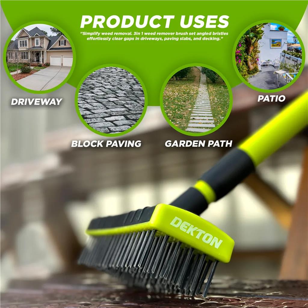 Pave Wire Weed Removal Tool 3-in-1 Telescopic Weed Brush - Wire Broom Head For ...