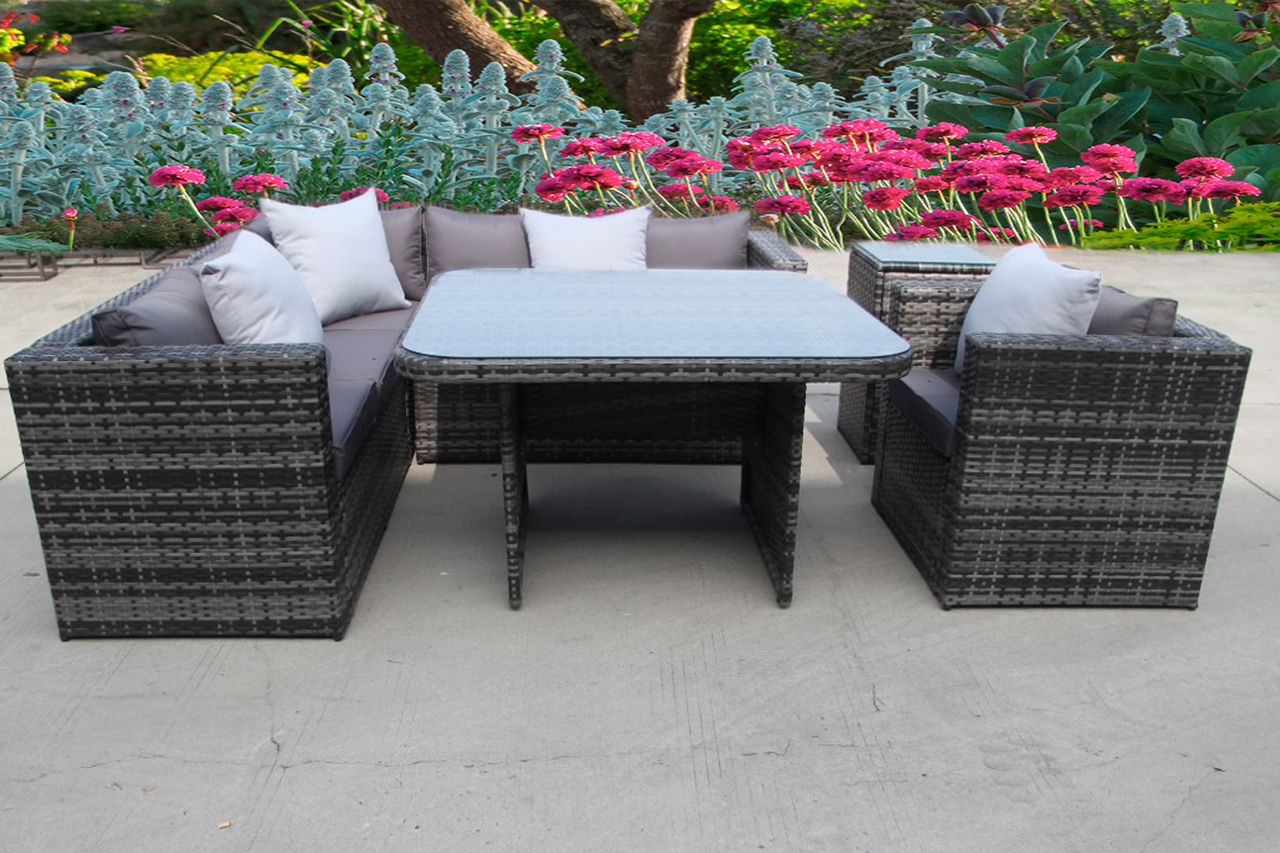 NEW RATTAN DINING GARDEN WICKER OUTDOOR CONSERVATORY CORNER SOFA FURNITURE SET eBay