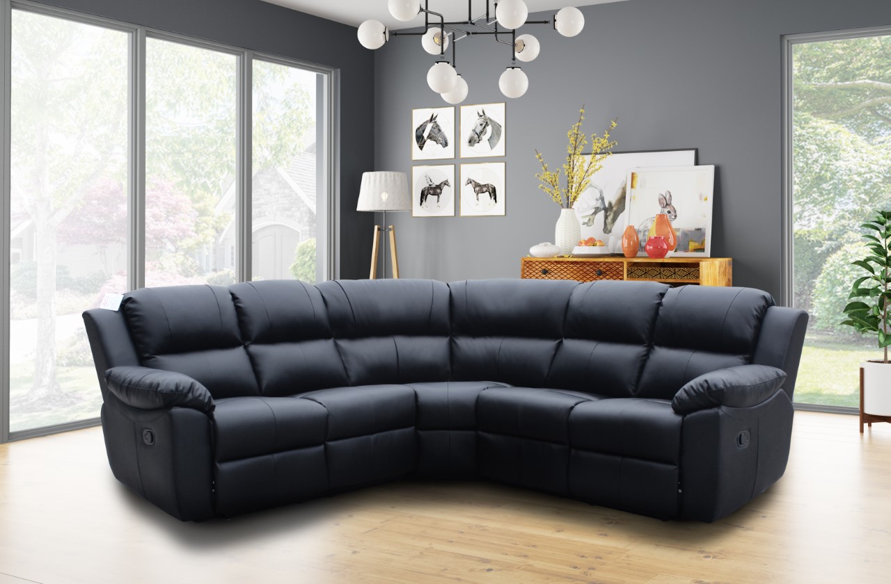 RECLINER LAZY BOY BLACK CORNER SOFA SUITES SETTEE SEATER ARMCHAIR FAUX