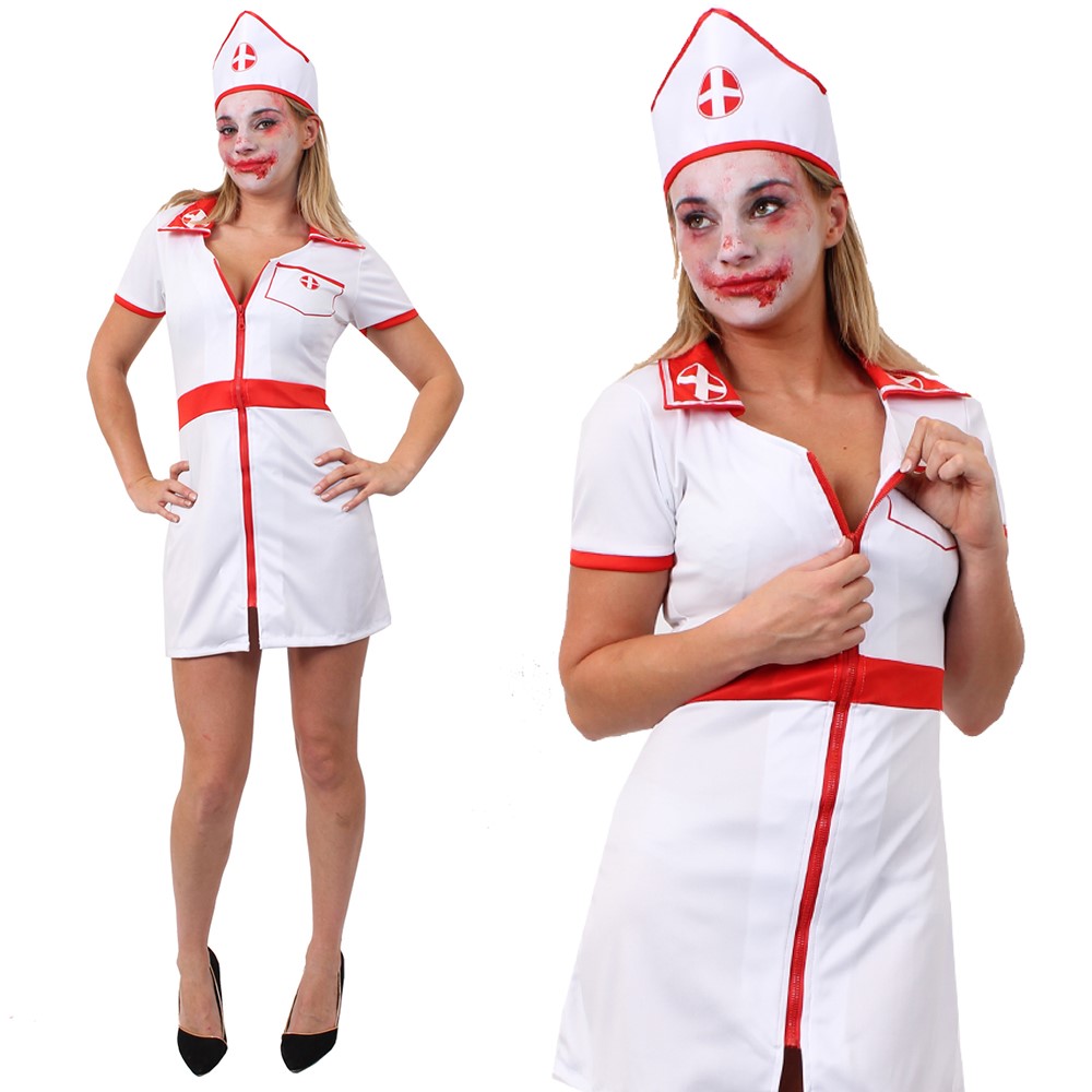 ADULT BLOODY SEXY NURSE ZOMBIE COSTUME LADIES SCARY HALLOWEEN HORROR ...