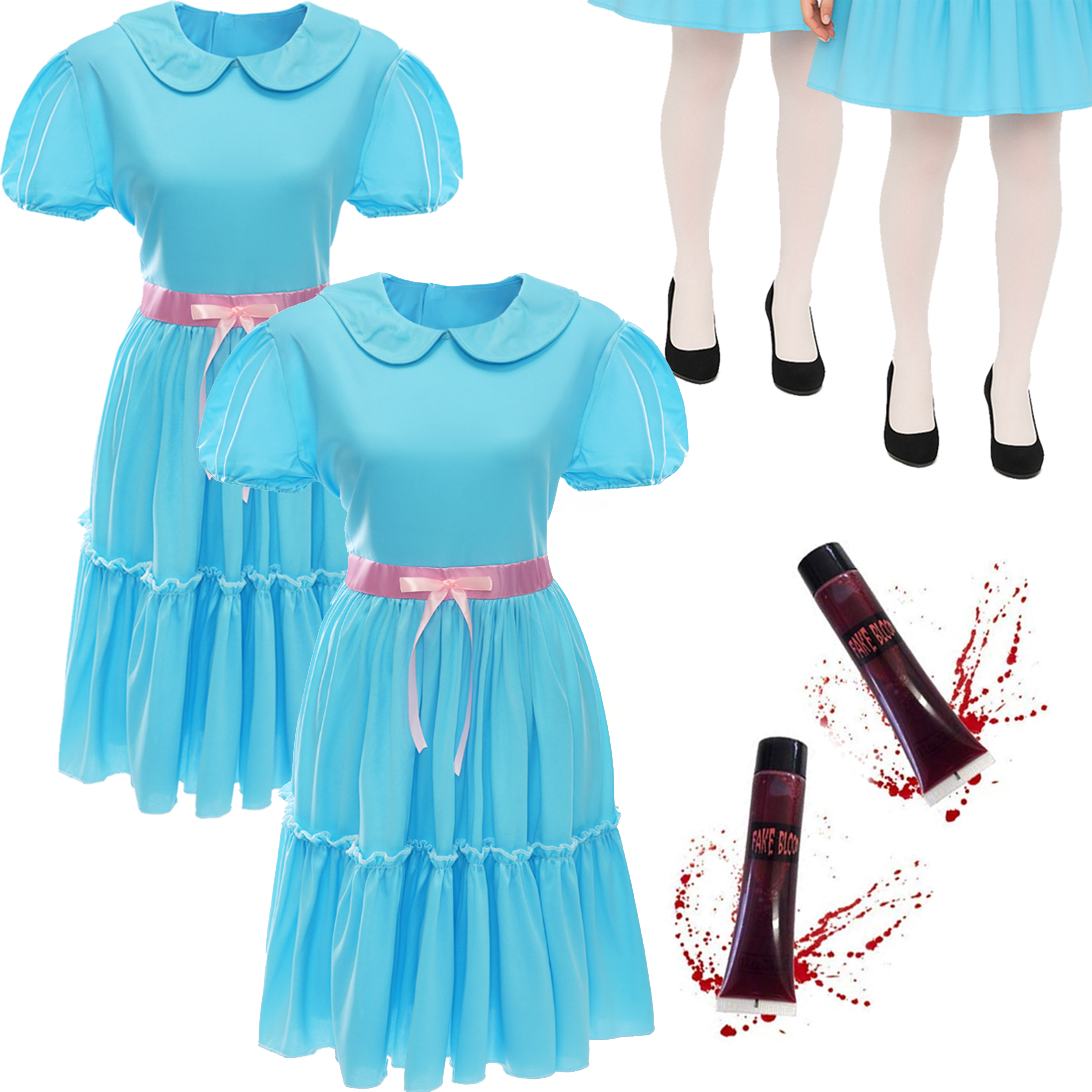 SHINING GHOST TWIN SISTERS DUO HALLOWEEN FANCY DRESS COSTUME DRESSES SOCKS  LACE | eBay