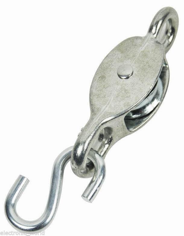 Heavy Duty Galvanised Pulley Block Hook Washing Line Rope Cord Hoist