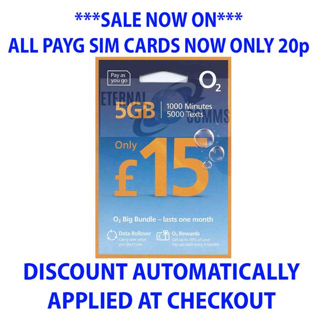 PAYG O2 BIG BUNDLE £15 SIM CARD **NOW ONLY 20p** (DISCOUNT APPLIED AT CHECKOUT) 5038262053118 eBay