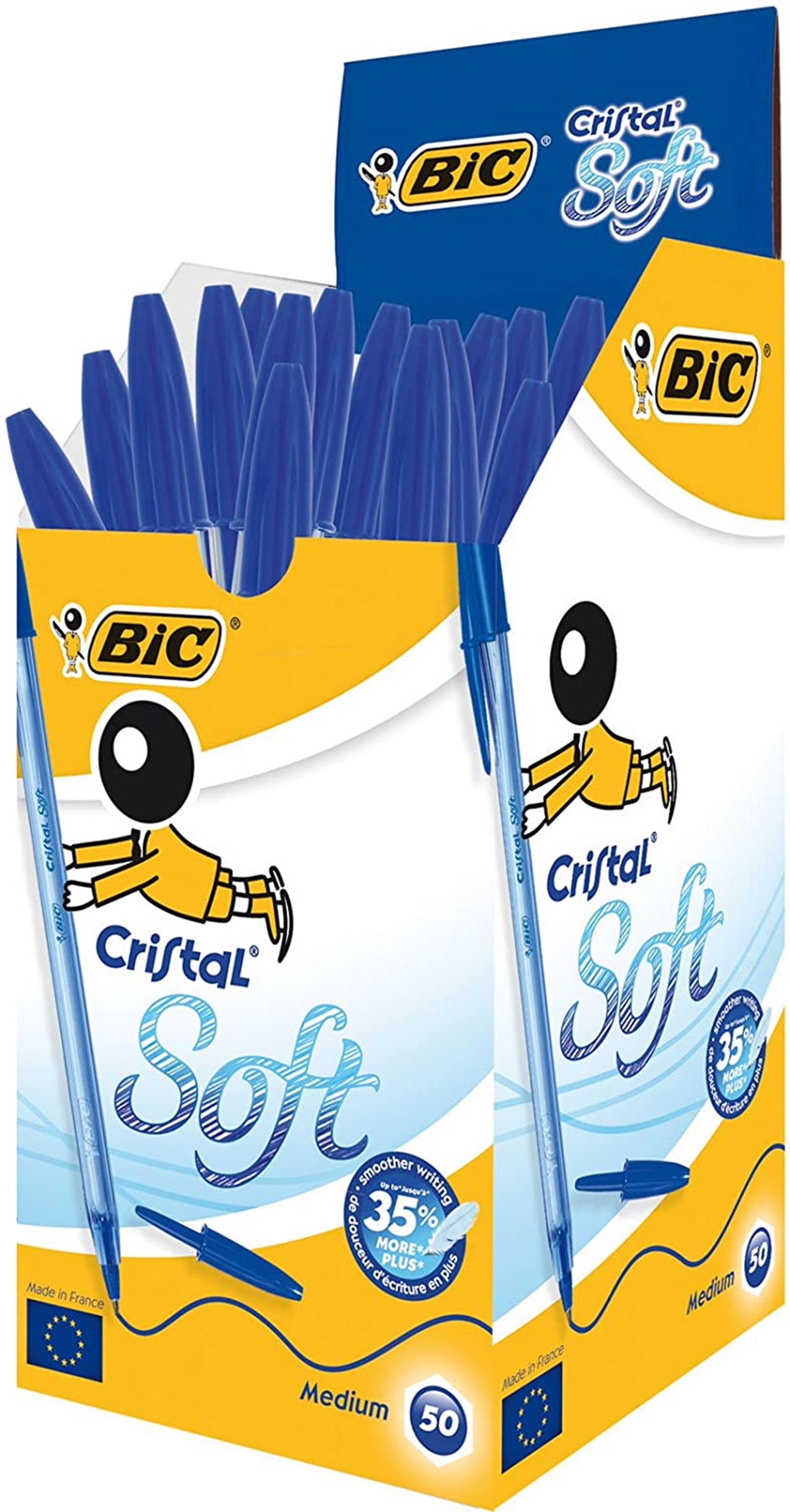 BIC CRISTAL SOFT BALL PEN BLUE INK COLOR SMOOTHER WRITING PACK OF 4 PENS