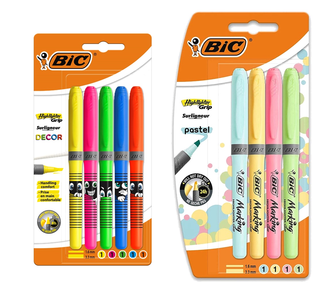BIC Highlighter Fluorescent Pastel Marking Grip Pens Assorted Colours | eBay