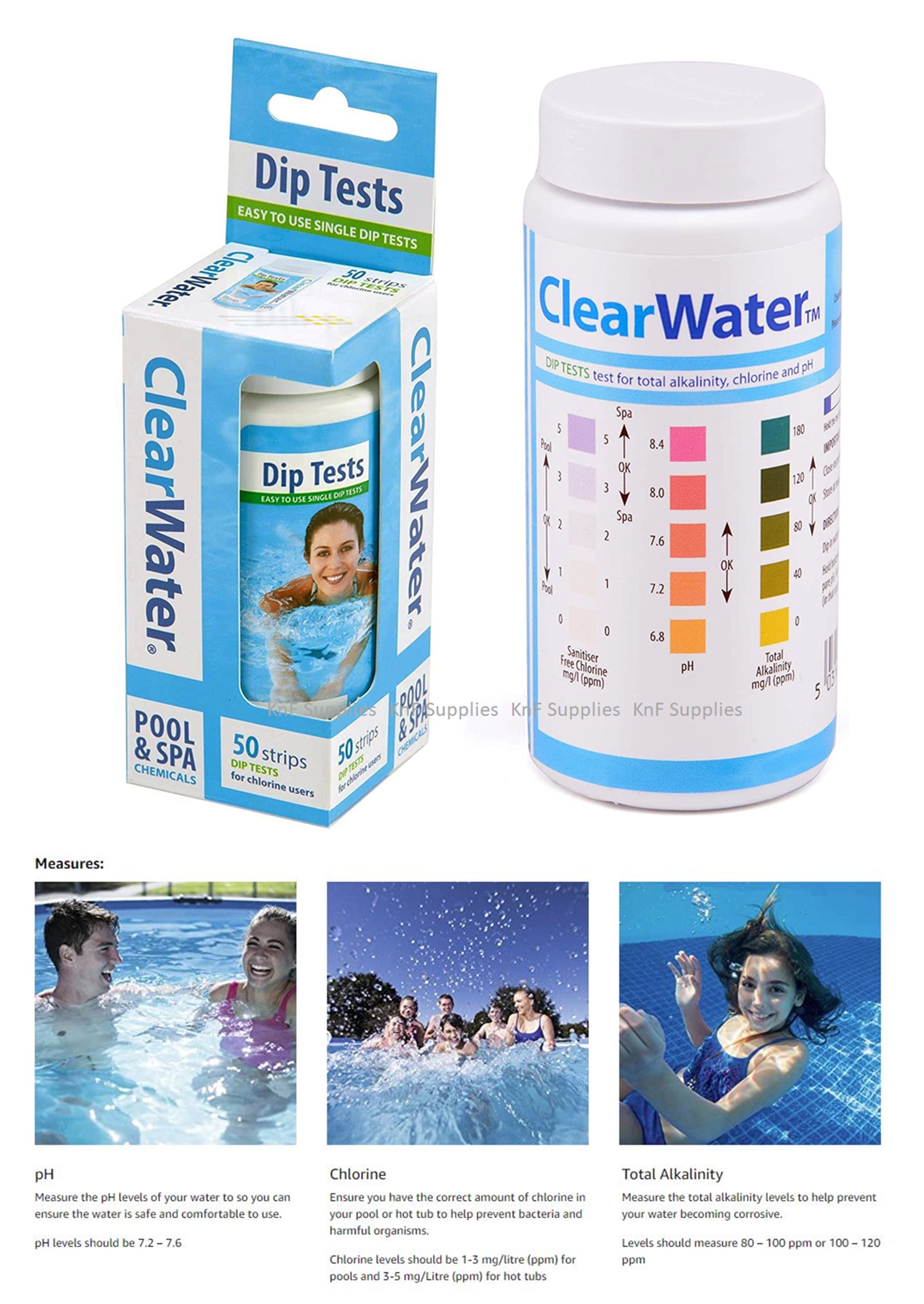 ClearWater Dip Test Strips Spa Swimming Pool Water Treatment Chlorine ...