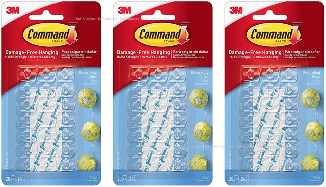 3M Command Hooks Clips Self Adhesive Strips Damage Free Decorating Hangers  Clear 