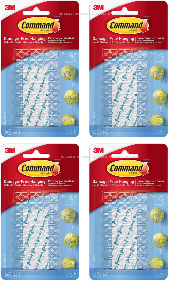 Total of 40 Clips 3M COMMAND Decorating Strips Hooks Clear Wall Hanging Fairy