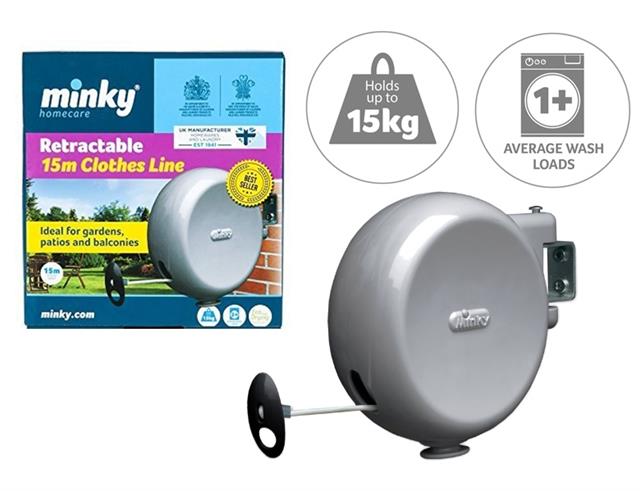 30m MINKY RETRACTABLE CLOTHES OUTDOOR REEL WASHING LINE AND OR PEGS 