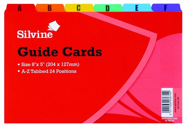 Silvine Guide Cards White Plain A-Z Tabbed Guide Cards 5" x 3" and 8" x 5" 