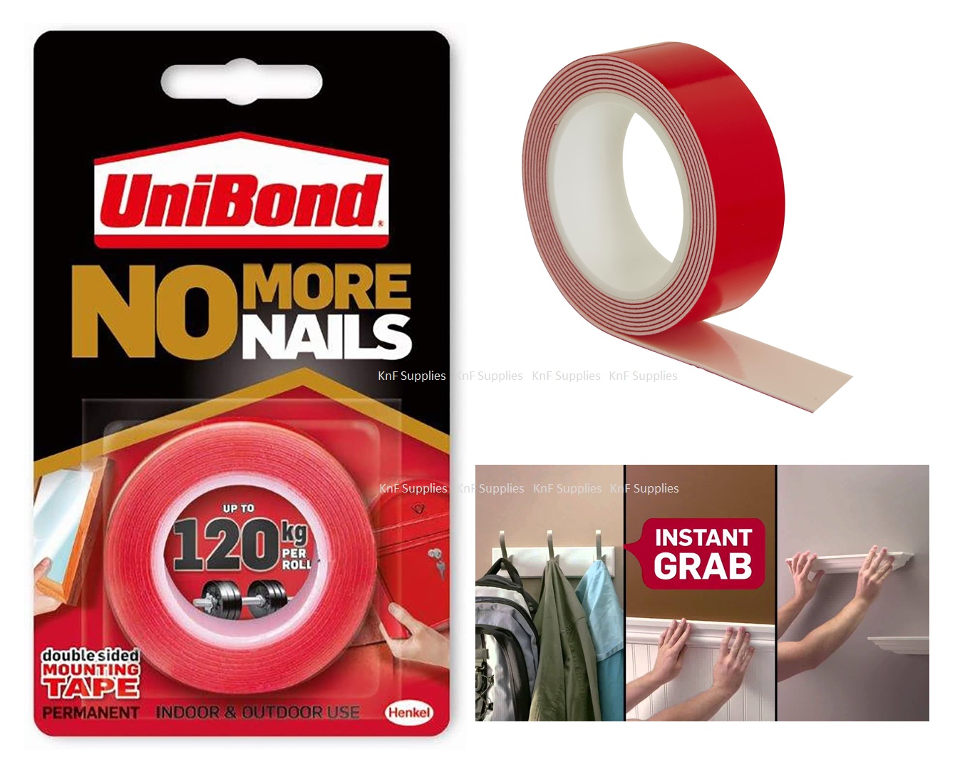 Unibond No More Nails Double Sided Mounting Tape Roll Adhesive RED