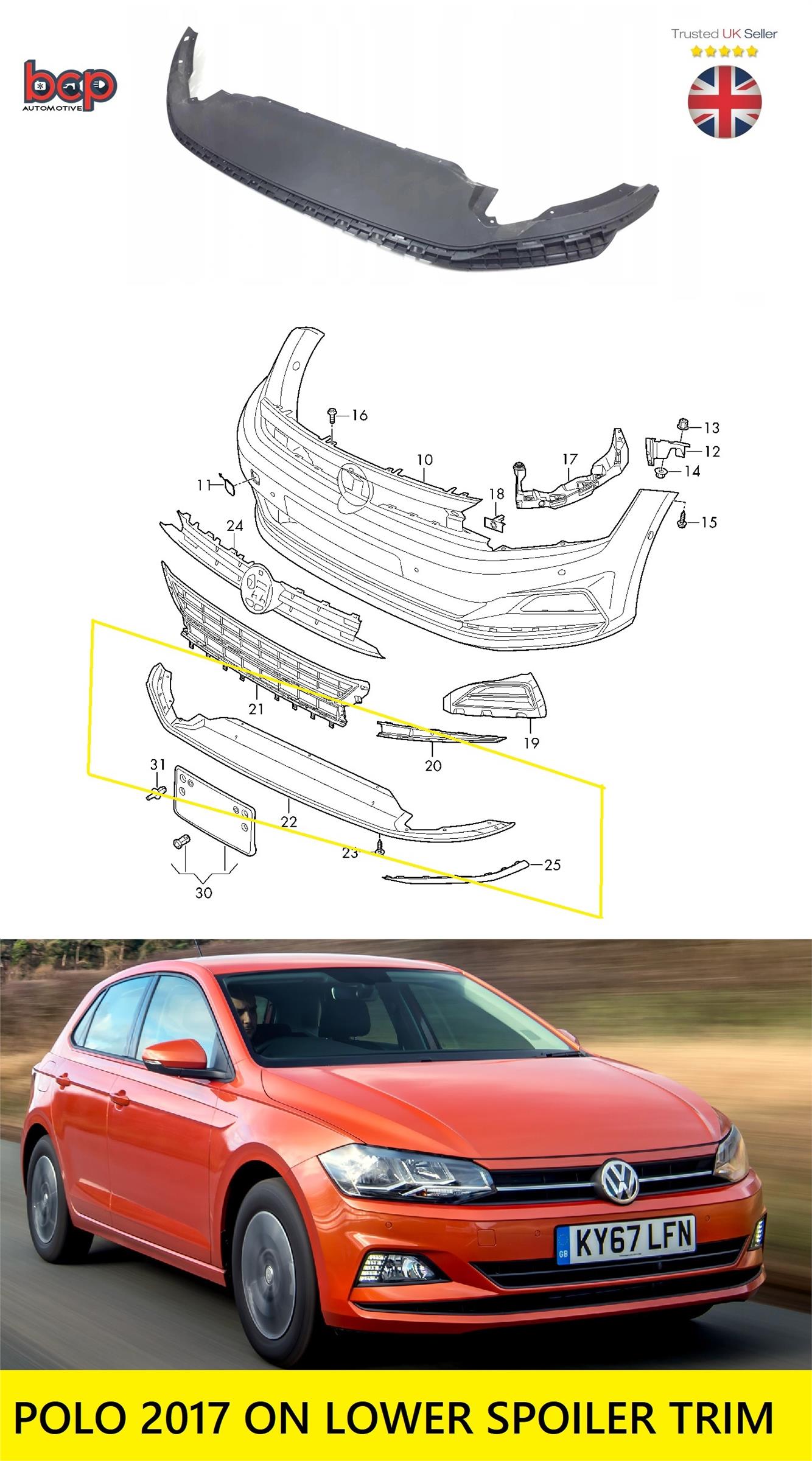 Vw Polo 2017 2018 2019 2020 Front Bumper Lower Spoiler Splitter Trim