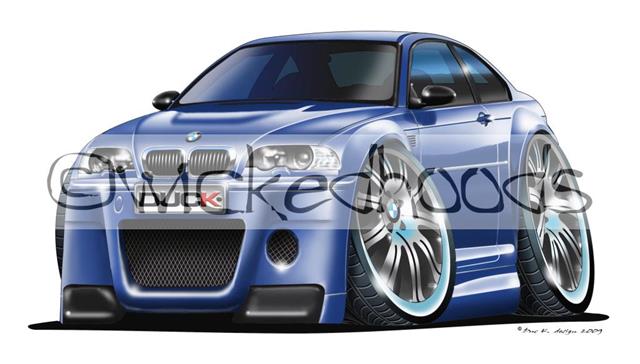 WickedKarz Cartoon Car BMW 3 Series E46 M3 Coupe in Silver Stylish Key Ring