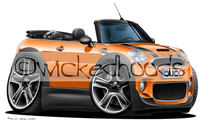 RetroArtz Cartoon Car BMW Mini Convertible in Yellow Classic Key Ring