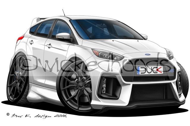 Cartoon Car Art Ford Focus RS MK3 2016+ 4 Colours A3 & A4 size WITH Reg ...