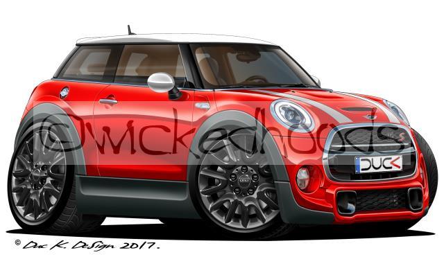 RetroArtz Cartoon Car BMW Mini Cooper S Convertible in White Classic Key Ring