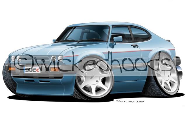 RetroArtz Cartoon Ford Capri 2.8i in British Racing Green Premium Metal Key Ring