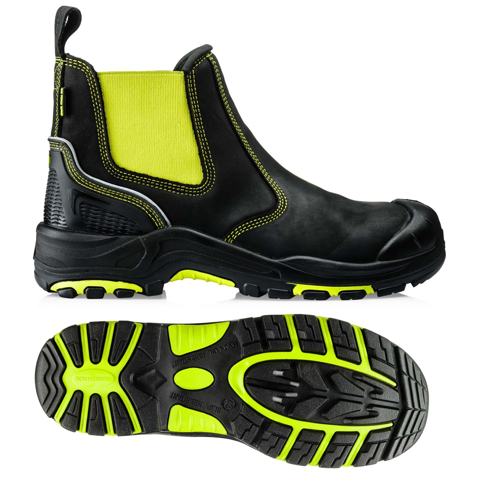 6-13 Buckler BUCKZVIZ Chelsea Dealer Safety Work Boots Fluorescent Yellow